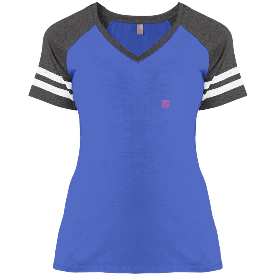 Illustrator Pink Logo DM476 Ladies' Game V-Neck T-Shirt