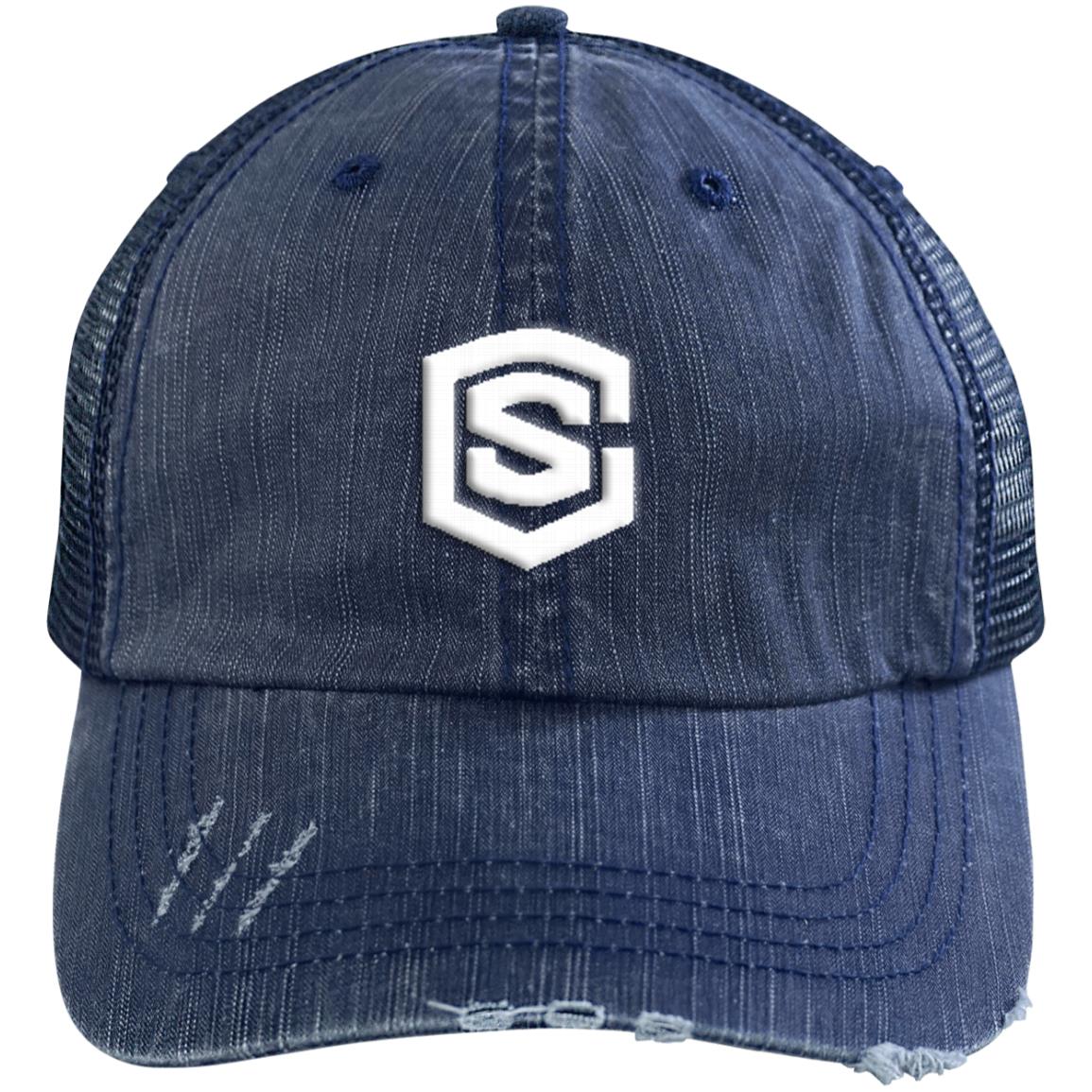 white (2) 6990 Distressed Unstructured Trucker Cap