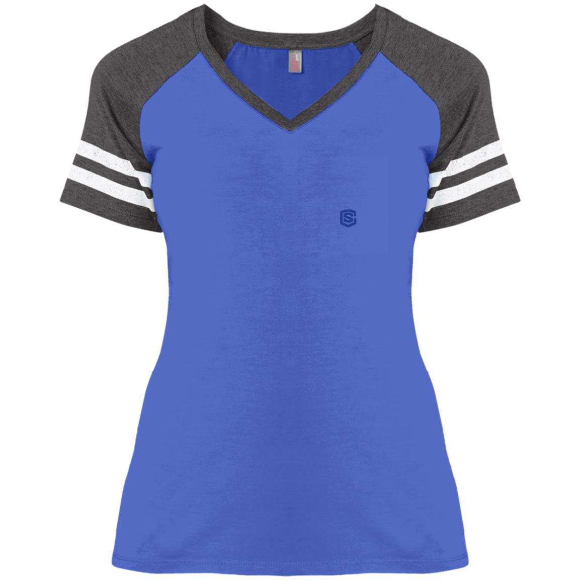 Illustrator Blue Logo DM476 Ladies' Game V-Neck T-Shirt