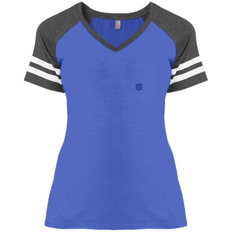 Illustrator Blue Logo DM476 Ladies' Game V-Neck T-Shirt