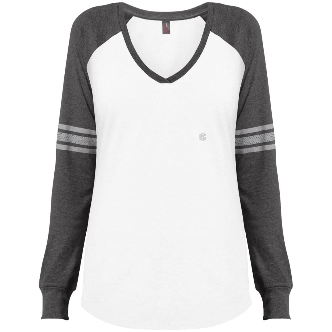 Illustrator Silver Logo DM477 Ladies' Game LS V-Neck T-Shirt