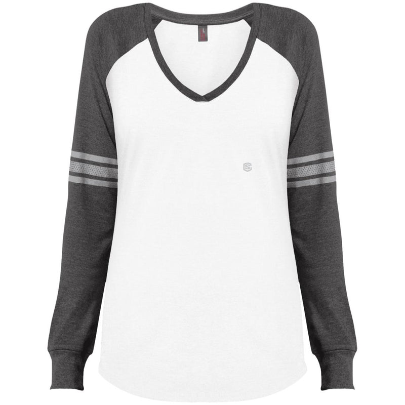 Illustrator Silver Logo DM477 Ladies' Game LS V-Neck T-Shirt