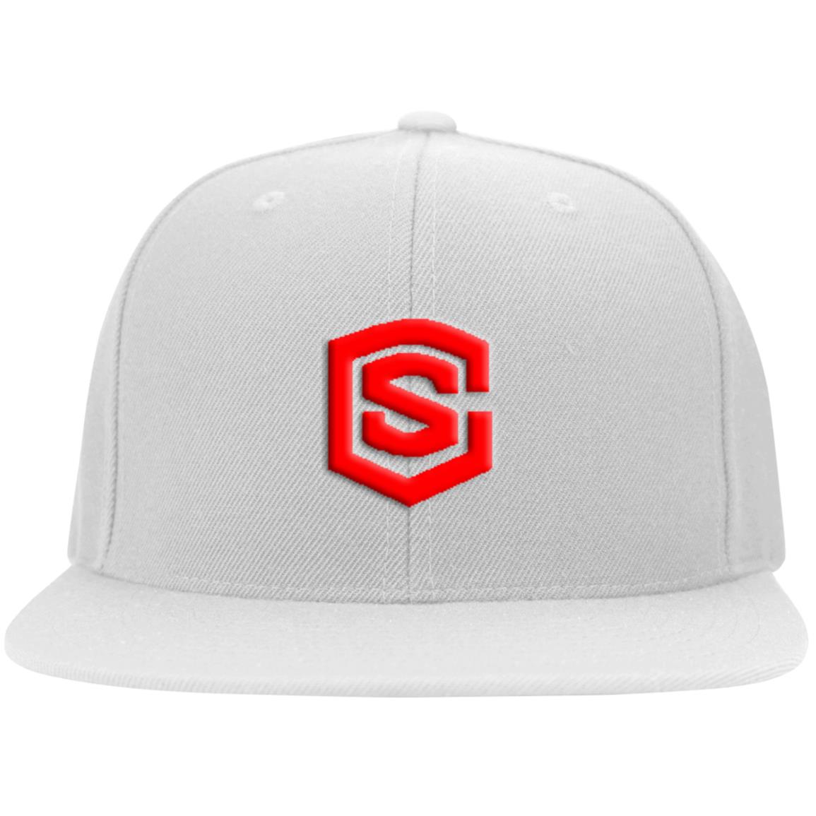 red (2) 6297F Flat Bill Twill Flexfit Cap