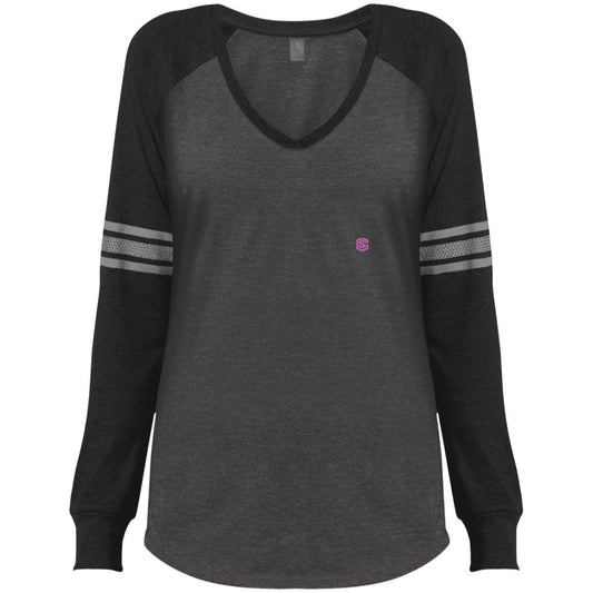 Illustrator Pink Logo DM477 Ladies' Game LS V-Neck T-Shirt