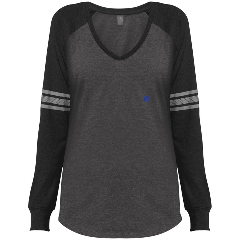 Illustrator Blue Logo DM477 Ladies' Game LS V-Neck T-Shirt