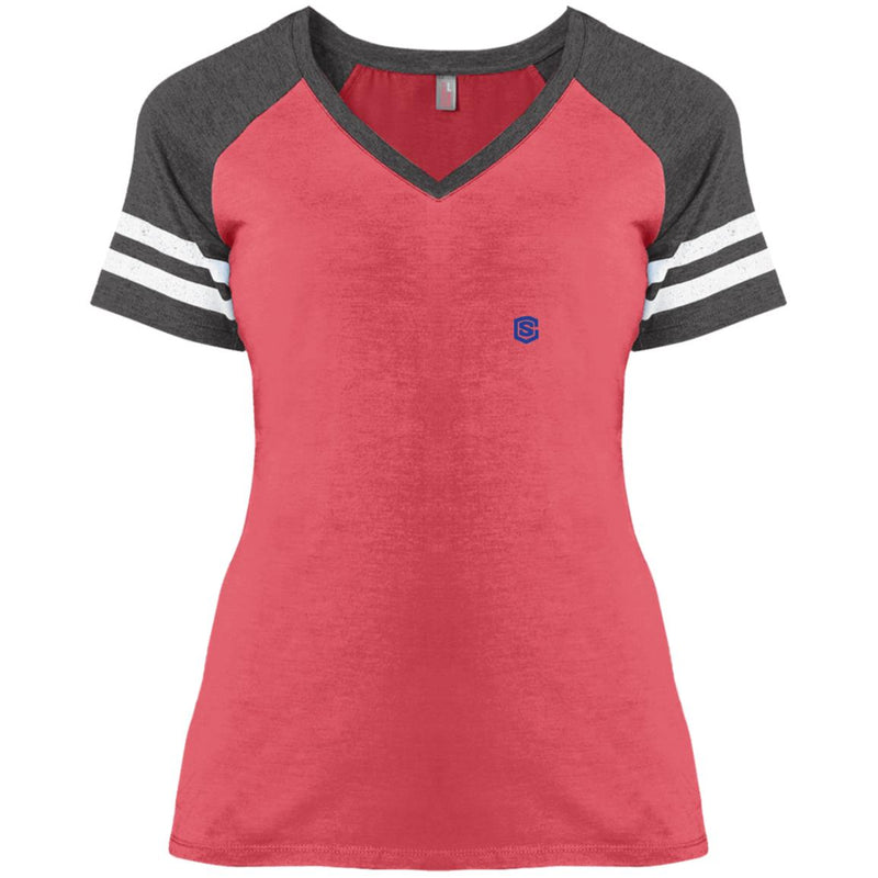 Illustrator Blue Logo DM476 Ladies' Game V-Neck T-Shirt