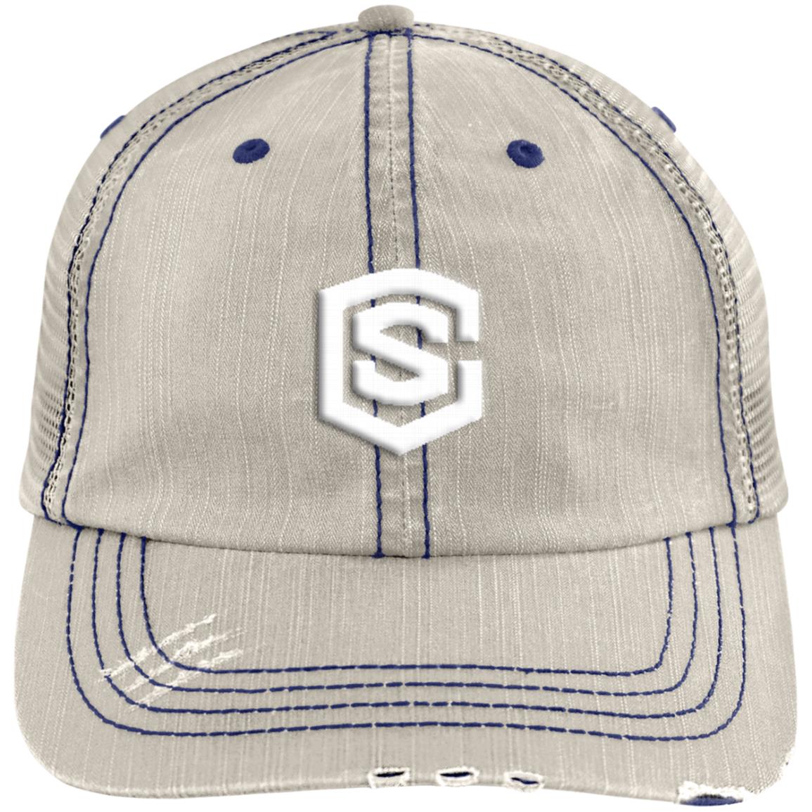 white (2) 6990 Distressed Unstructured Trucker Cap