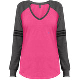 Illustrator Pink Logo DM477 Ladies' Game LS V-Neck T-Shirt