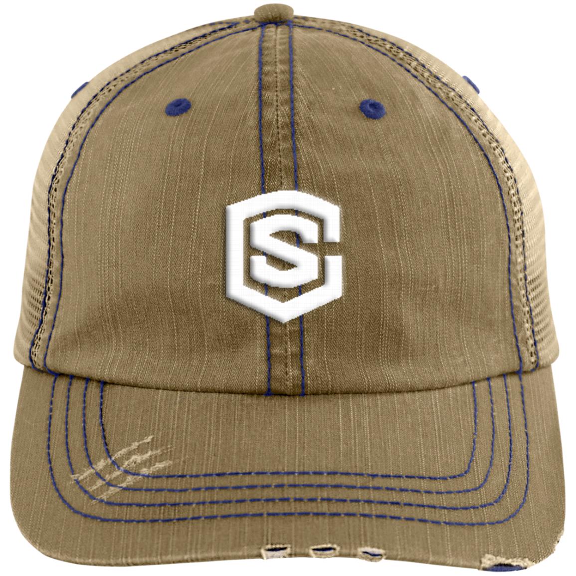 white (2) 6990 Distressed Unstructured Trucker Cap