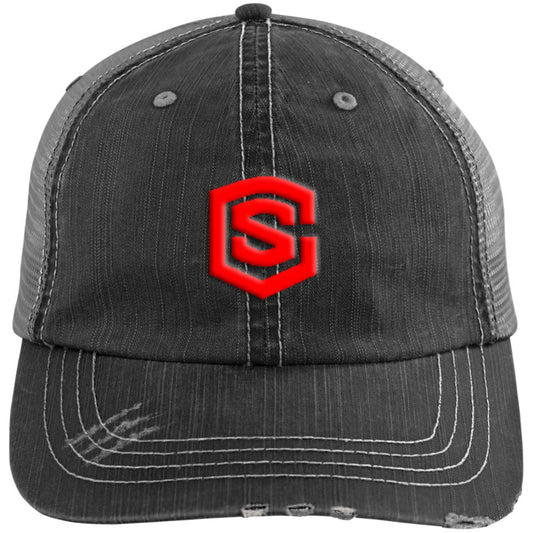 red (2) 6990 Distressed Unstructured Trucker Cap