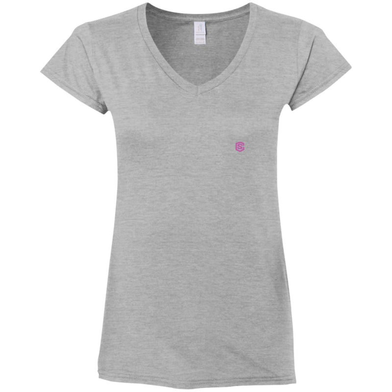 Illustrator Pink Logo G64VL Ladies' Fitted Softstyle 4.5 oz V-Neck T-Shirt