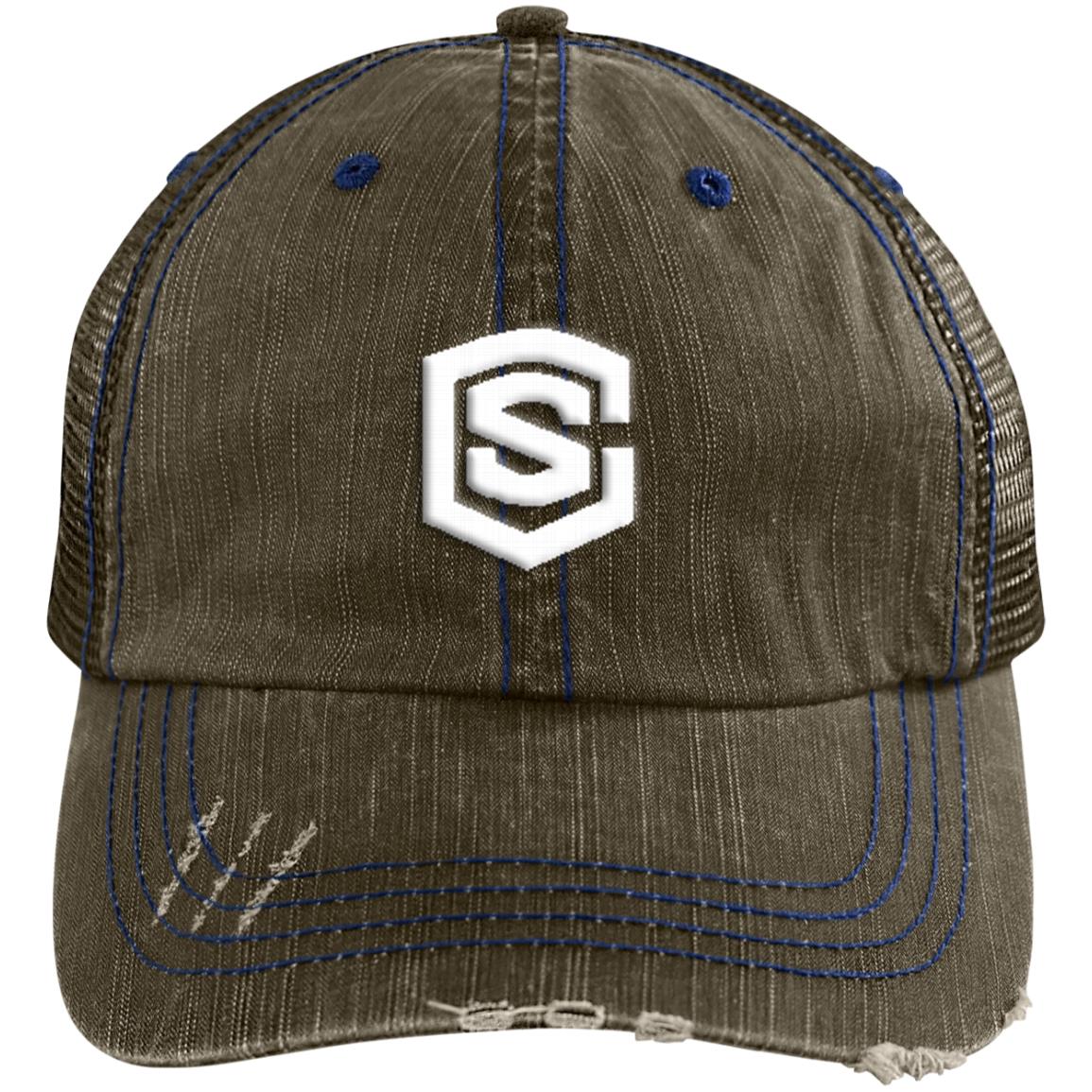 white (2) 6990 Distressed Unstructured Trucker Cap