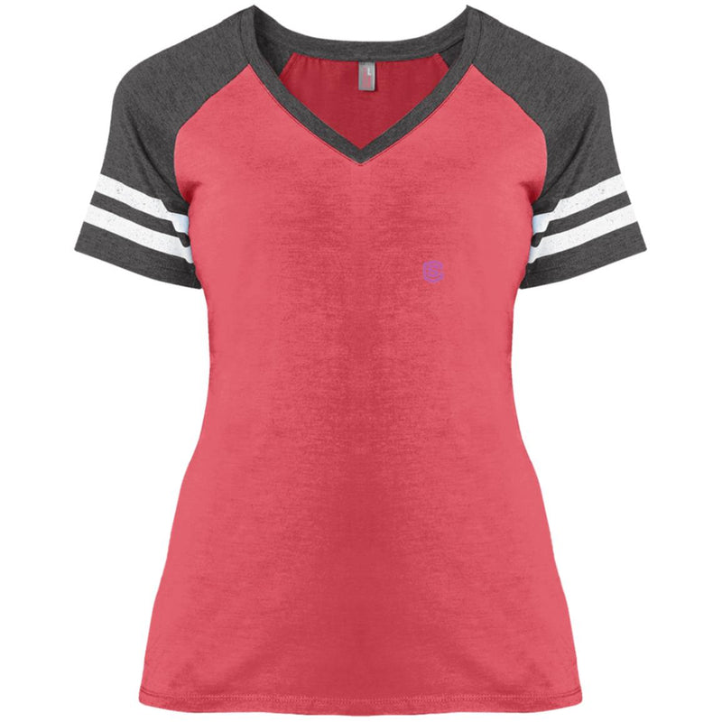 Illustrator Pink Logo DM476 Ladies' Game V-Neck T-Shirt