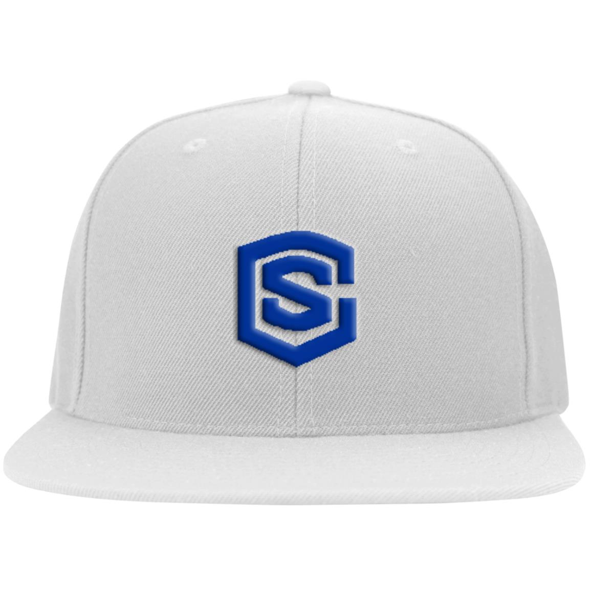 blue (2) 6297F Flat Bill Twill Flexfit Cap