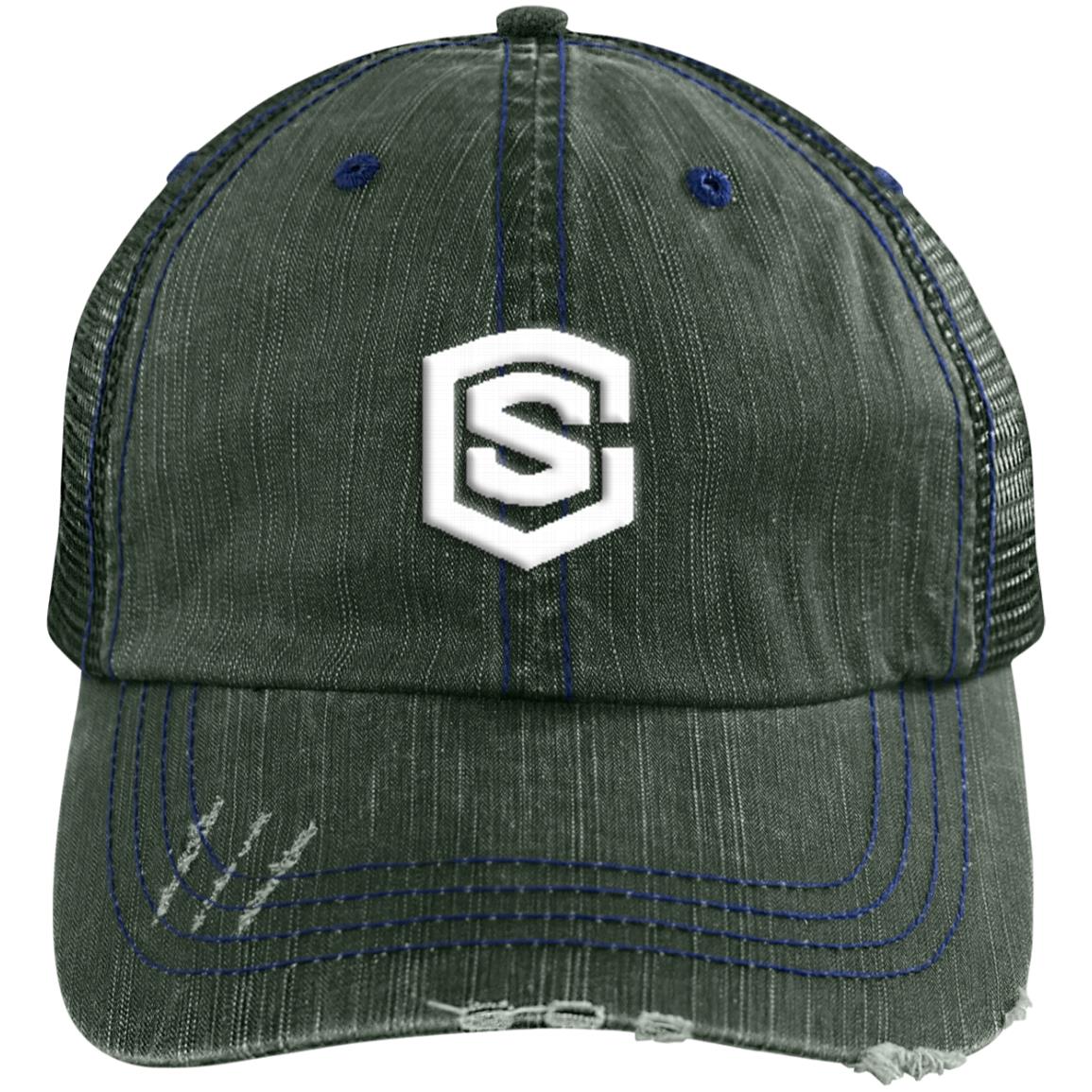 white (2) 6990 Distressed Unstructured Trucker Cap