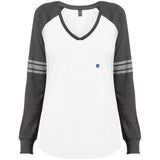 Illustrator Blue Logo DM477 Ladies' Game LS V-Neck T-Shirt