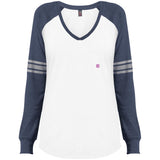 Illustrator Pink Logo DM477 Ladies' Game LS V-Neck T-Shirt