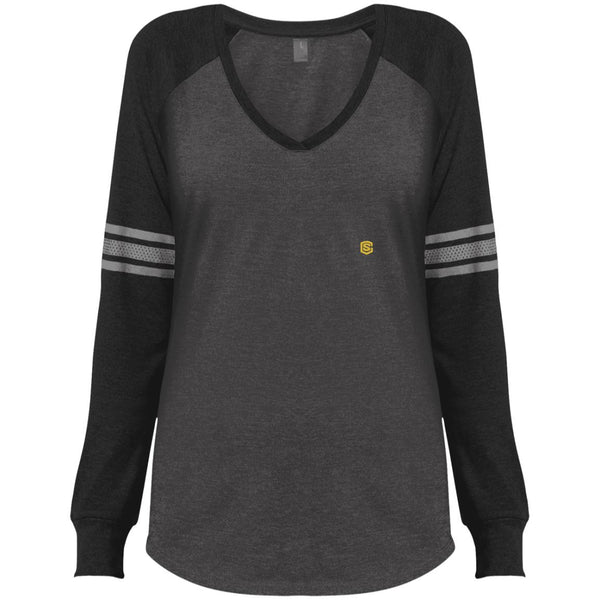 Illustrator Gold Logo DM477 Ladies' Game LS V-Neck T-Shirt