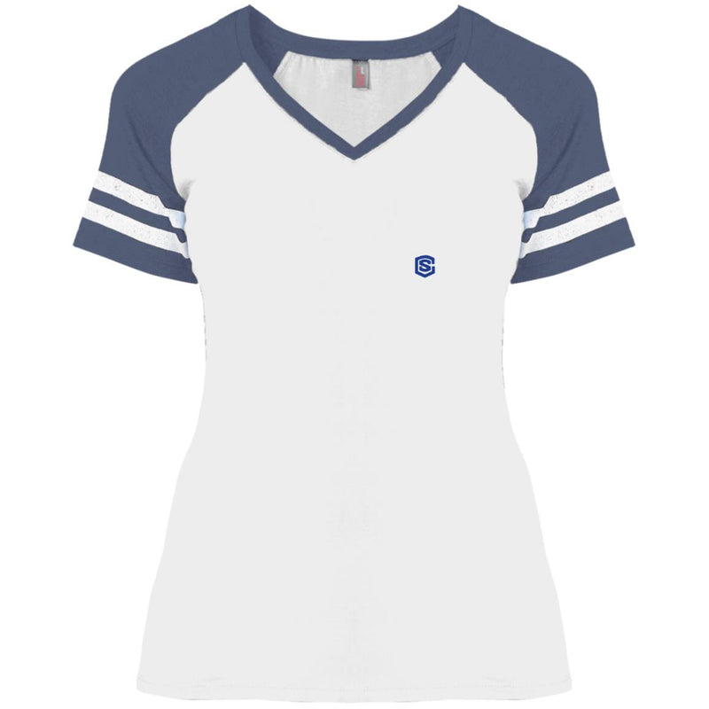 Illustrator Blue Logo DM476 Ladies' Game V-Neck T-Shirt