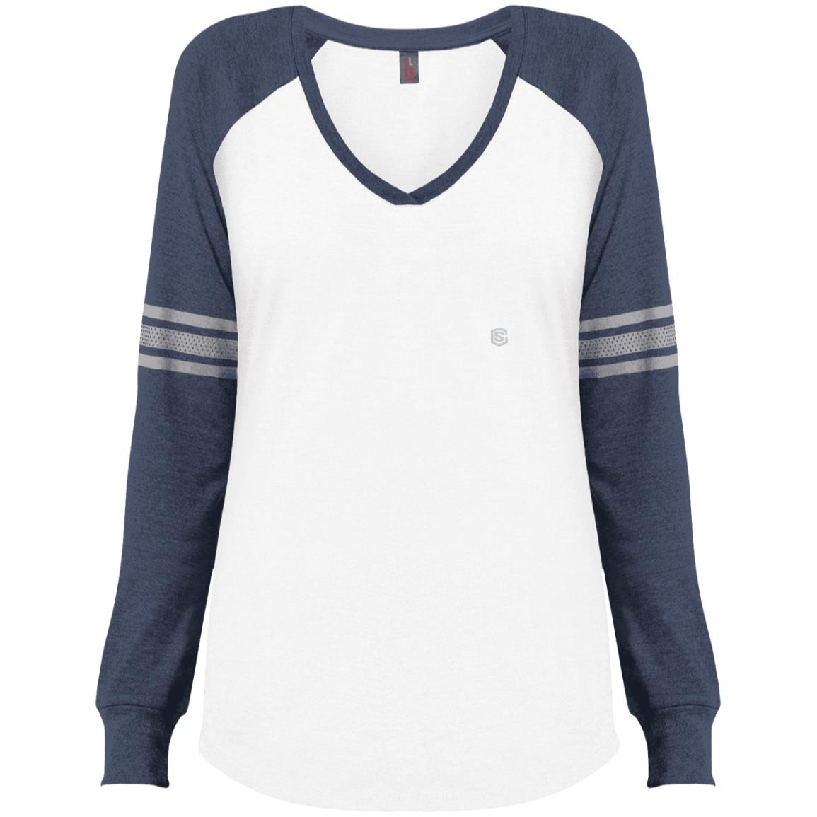 Illustrator Silver Logo DM477 Ladies' Game LS V-Neck T-Shirt