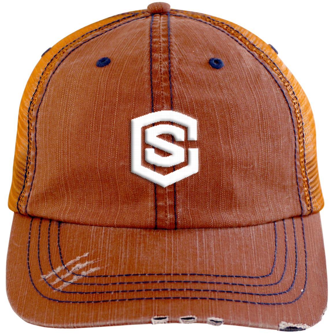 white (2) 6990 Distressed Unstructured Trucker Cap