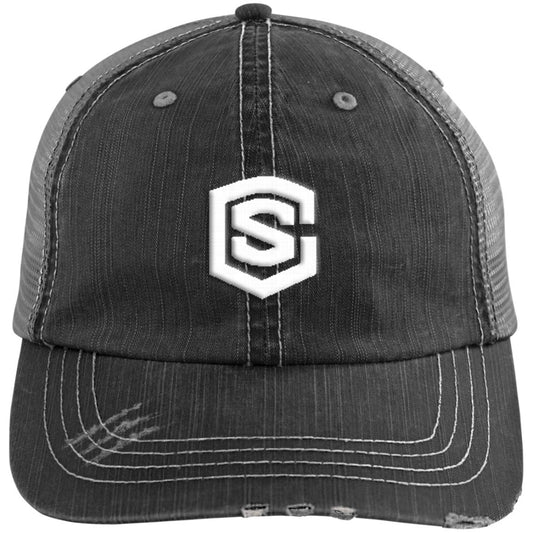 white (2) 6990 Distressed Unstructured Trucker Cap