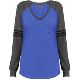 Illustrator Blue Logo DM477 Ladies' Game LS V-Neck T-Shirt