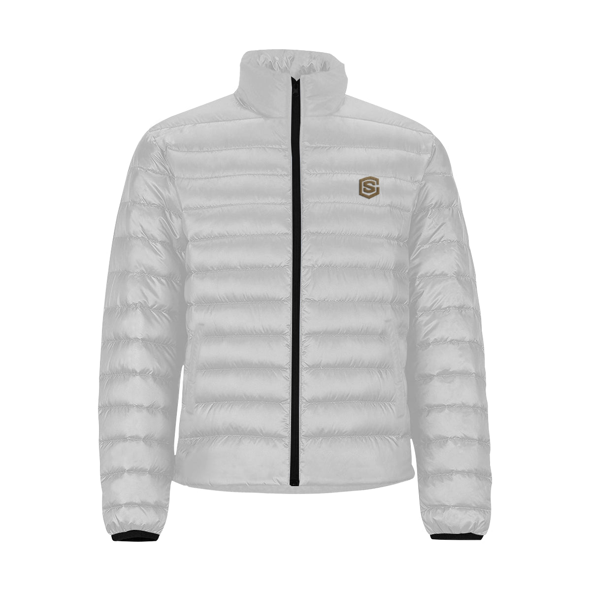 Brown Logo Men's Stand Collar Padded Jacket (Model H41)