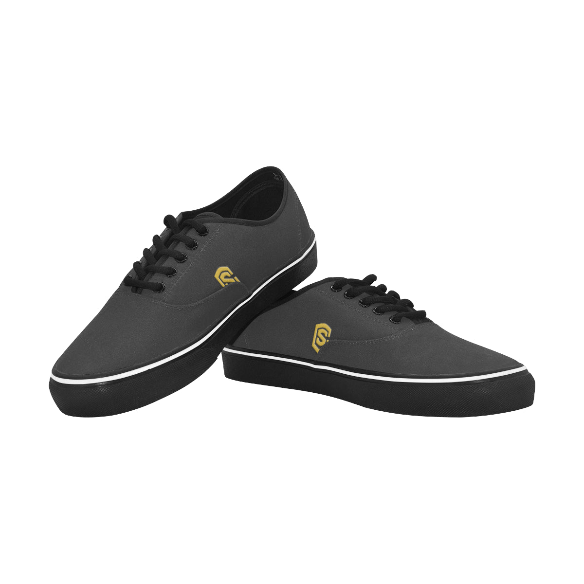 gold logo Classic Men's Canvas Low Top Shoes/Large (Model E001-4)