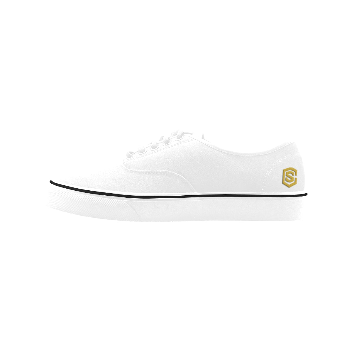 gold logo Classic Women's Canvas Low Top Shoes (Model E001-4)