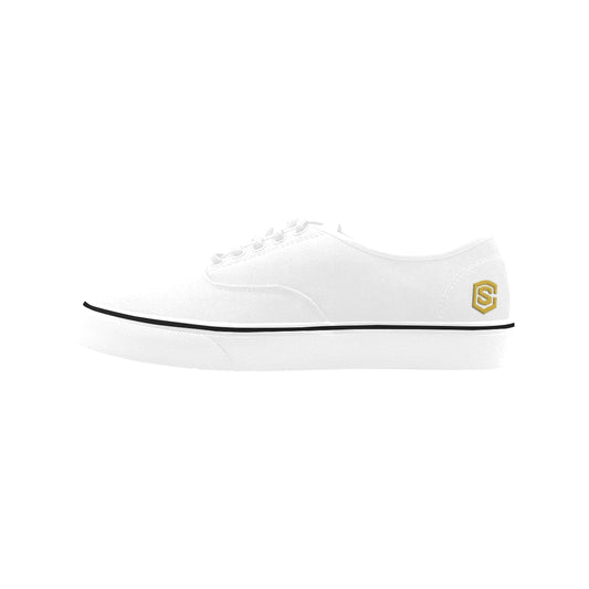gold logo Classic Women's Canvas Low Top Shoes (Model E001-4)