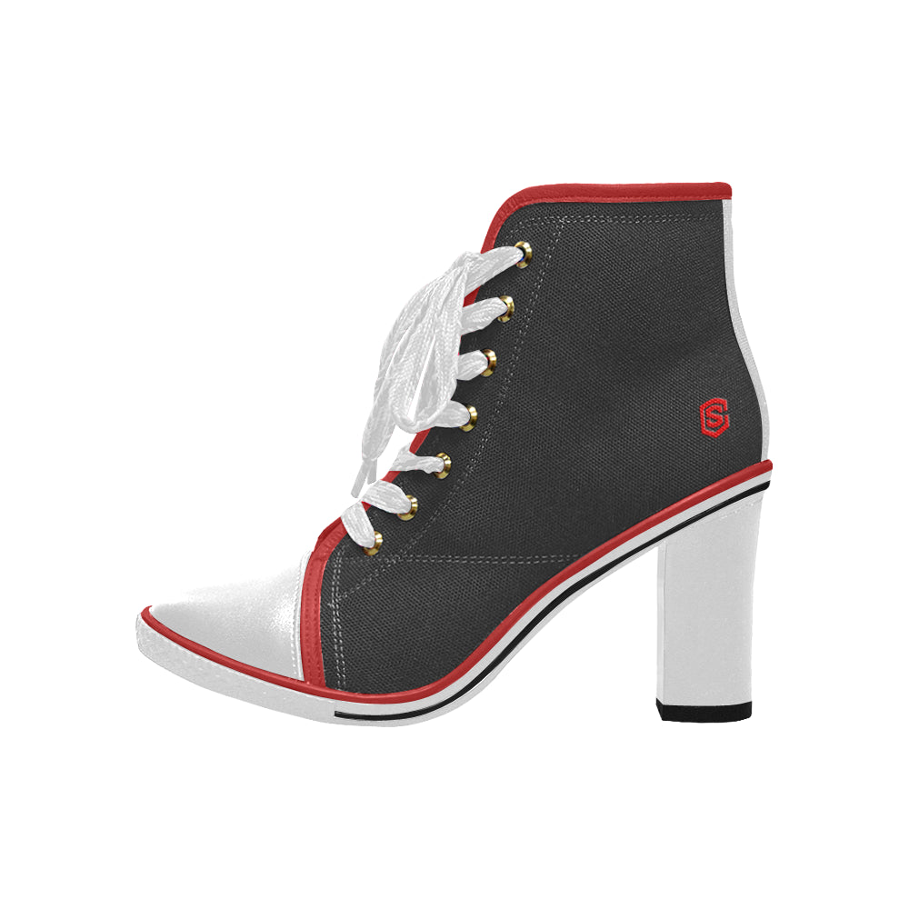 red logo Women's Lace Up Chunky Heel Ankle Booties (Model 054)