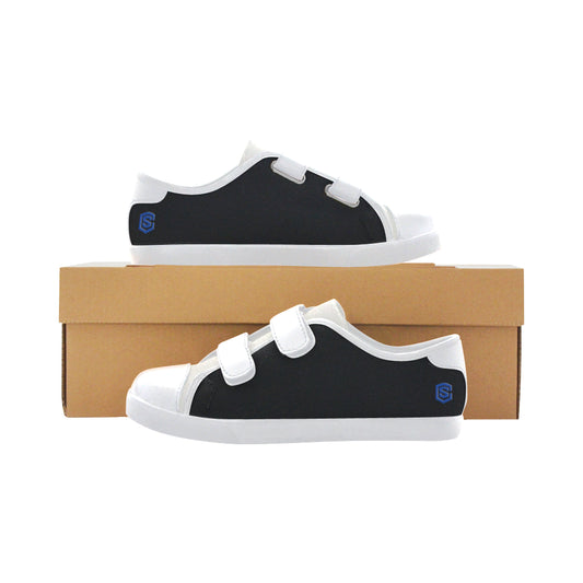 BLACK  CANVAS KID SHOES blue logo Velcro Canvas Kid's Shoes (Model 008)
