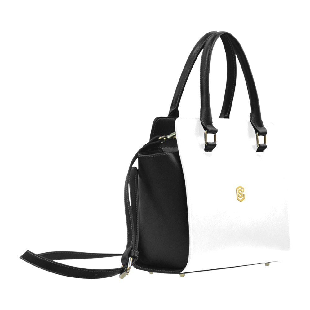WHITE CLASSIC SHOULDER HANDBAG gold logo Classic Shoulder Handbag (Model 1653)