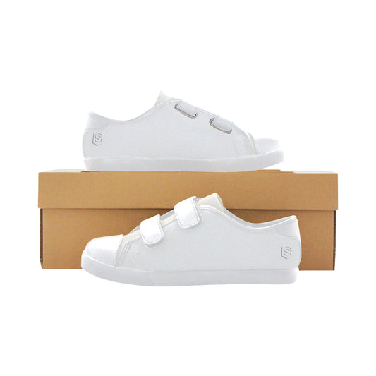 GRAY CANVAS KID SHOESwhite logo Velcro Canvas Kid's Shoes (Model 008)