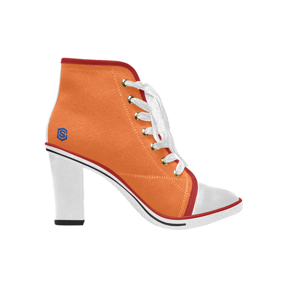 blue logo Women's Lace Up Chunky Heel Ankle Booties (Model 054)