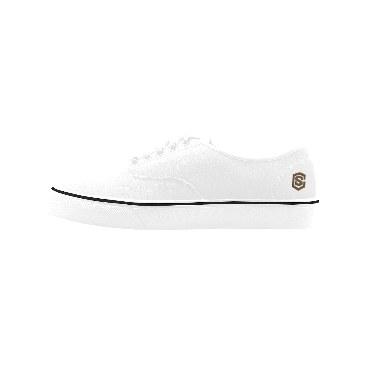 brown logo Classic Women's Canvas Low Top Shoes (Model E001-4)