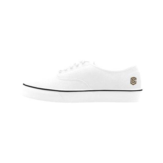 brown logo Classic Women's Canvas Low Top Shoes (Model E001-4)
