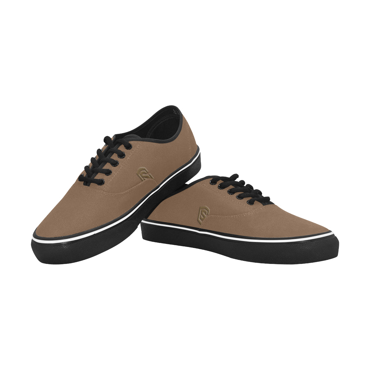 Brown logo Classic Men's Canvas Low Top Shoes/Large (Model E001-4)