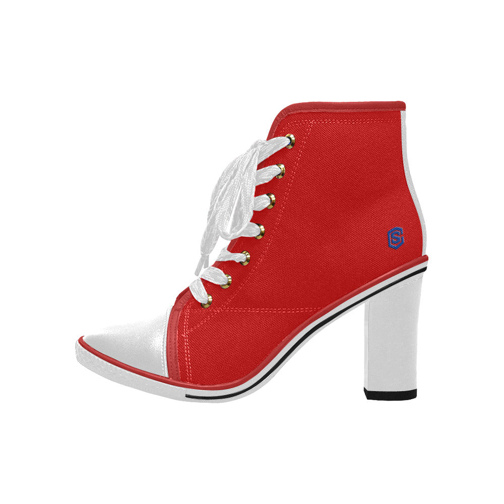 blue logo Women's Lace Up Chunky Heel Ankle Booties (Model 054)