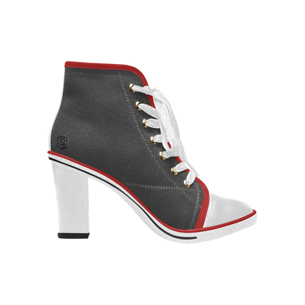 black logo Women's Lace Up Chunky Heel Ankle Booties (Model 054)