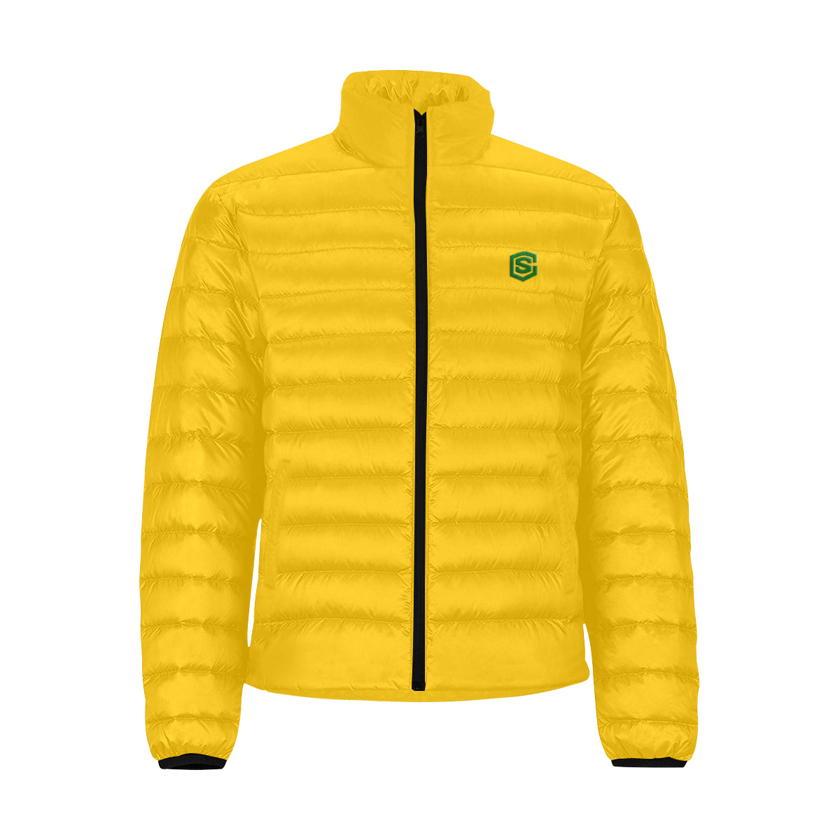 Green Logo Men's Stand Collar Padded Jacket (Model H41)