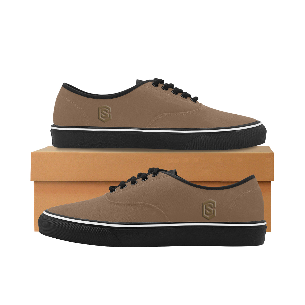 Brown logo Classic Men's Canvas Low Top Shoes/Large (Model E001-4)