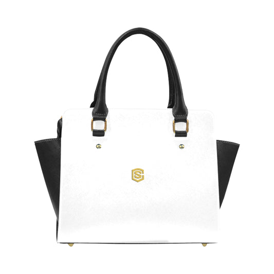 WHITE CLASSIC SHOULDER HANDBAG gold logo Classic Shoulder Handbag (Model 1653)
