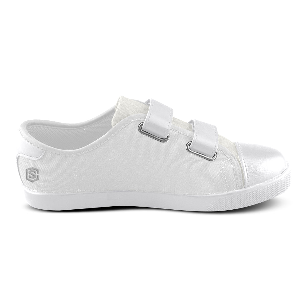 GRAY CANVAS KID SHOES silver logo Velcro Canvas Kid's Shoes (Model 008)