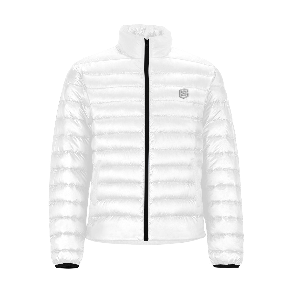 Silver Logo Men's Stand Collar Padded Jacket (Model H41)