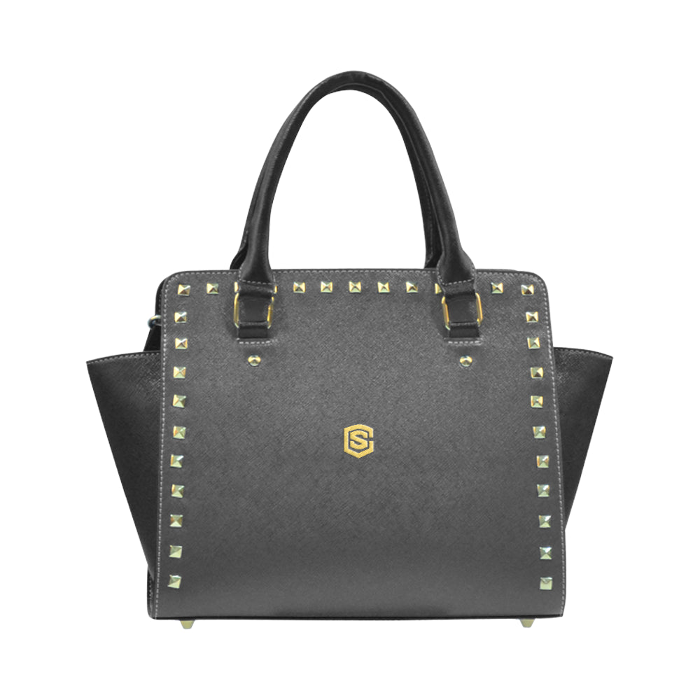 BLACK RIVET SHOULDER HANDBAG gold logo Rivet Shoulder Handbag (Model 1645)