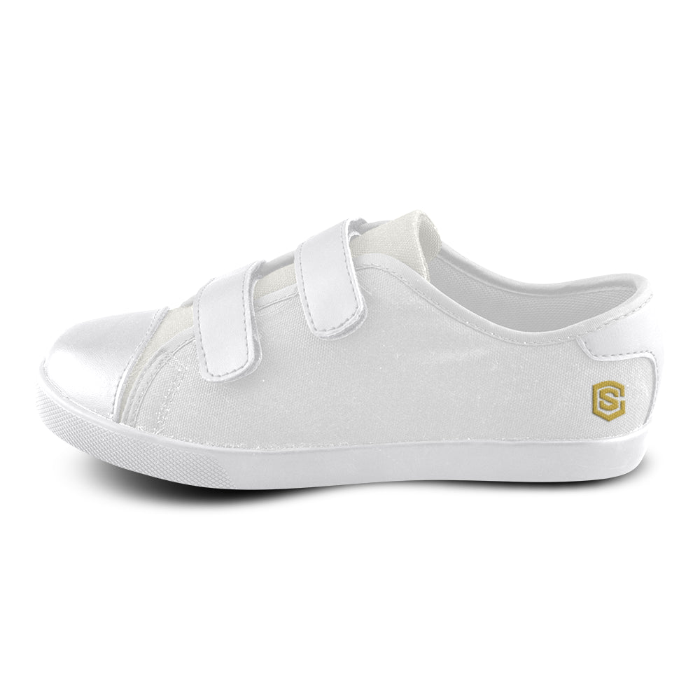 GRAY CANVAS KID SHOES gold logo Velcro Canvas Kid's Shoes (Model 008)