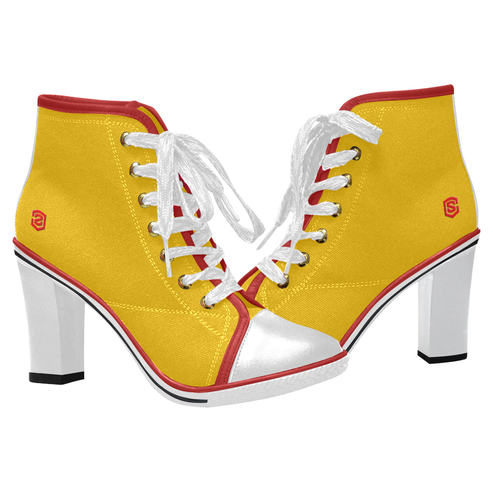 red logo Women's Lace Up Chunky Heel Ankle Booties (Model 054)