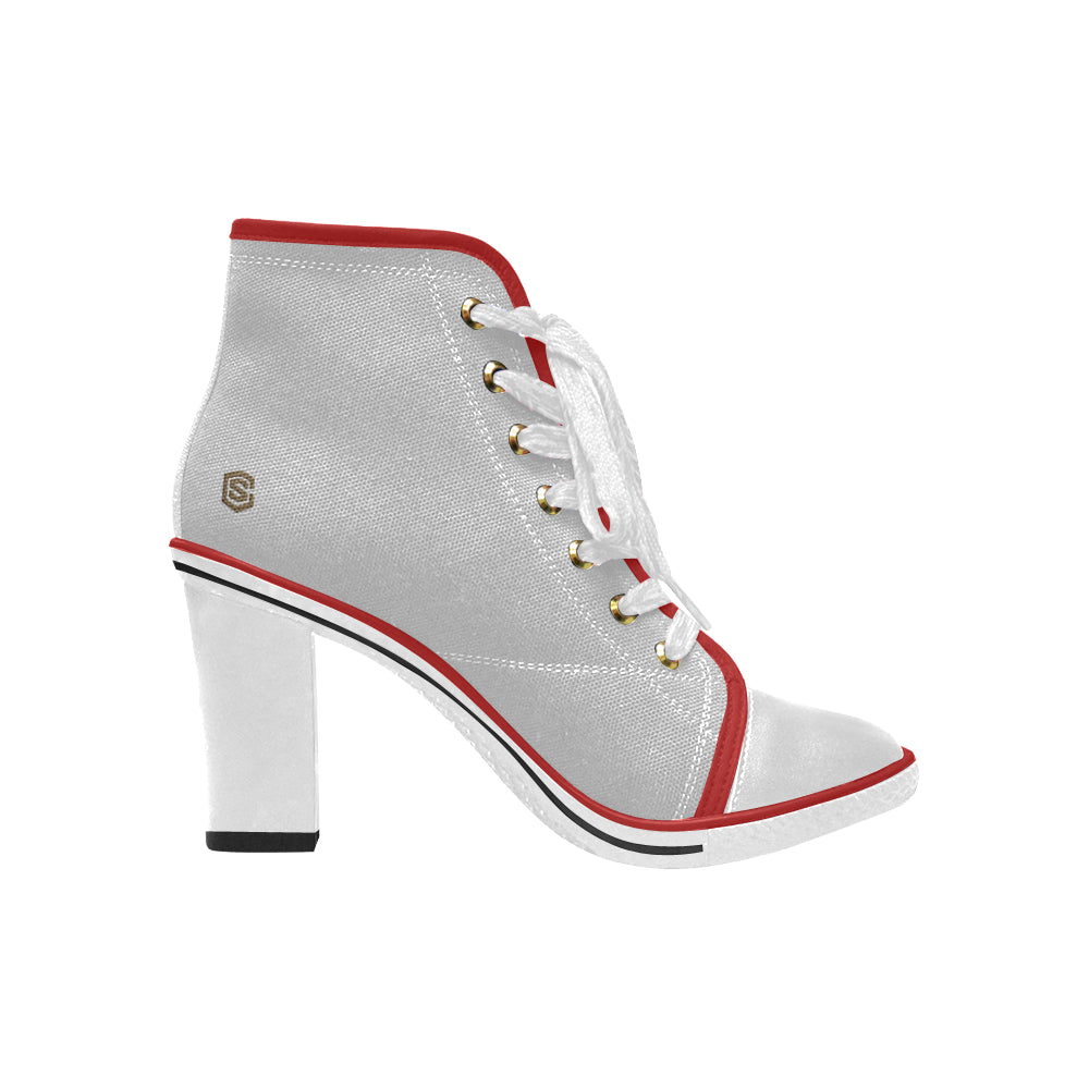 brown logo Women's Lace Up Chunky Heel Ankle Booties (Model 054)